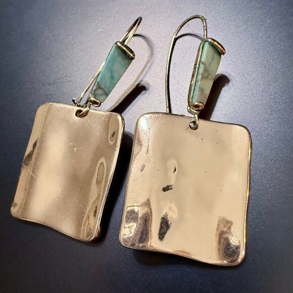 Robert Lee Morris Mosaic Turquoise Silver Tone Drop Earrings - Picture 1 of 8